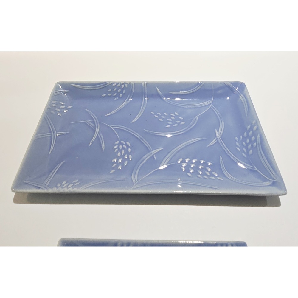 Crabtree & Evelyn Blue Wheat Ceramic Soap Dish Caddy Trinket Tray Rare! - Picture 4 of 7